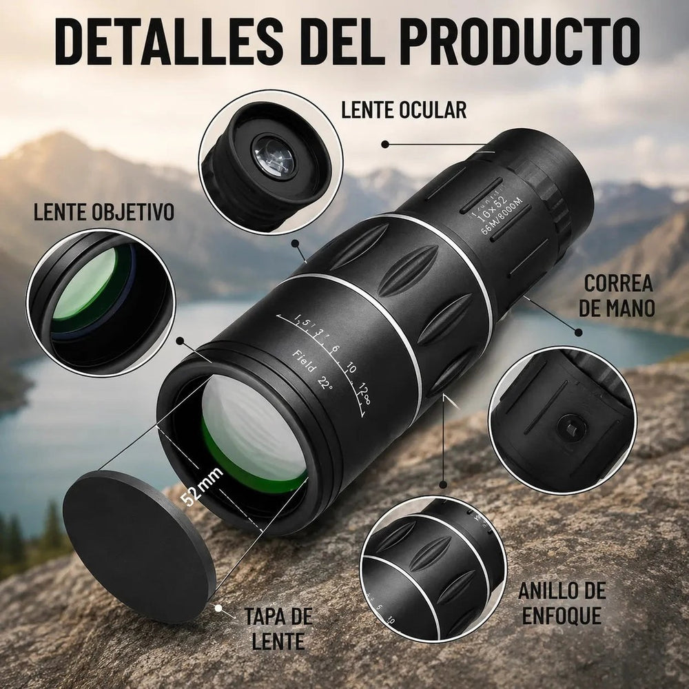 Telescopio Monocular Visión HD 16x52 🔭 Con Soporte para Celular