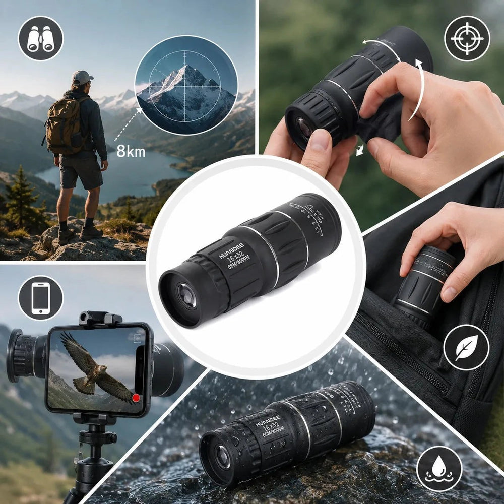Telescopio Monocular Visión HD 16x52 🔭 Con Soporte para Celular