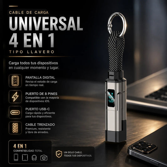 Cable Universal 4 en 1 con Llavero 🔌 Pantalla Digital de Carga — 1