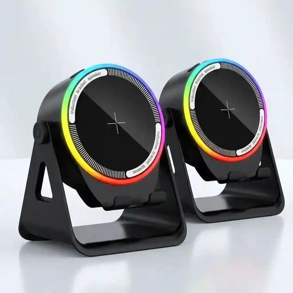 Parlante de Inducción 5 en 1 🎵 Bluetooth, Carga Inalámbrica y Soporte 360° — 3