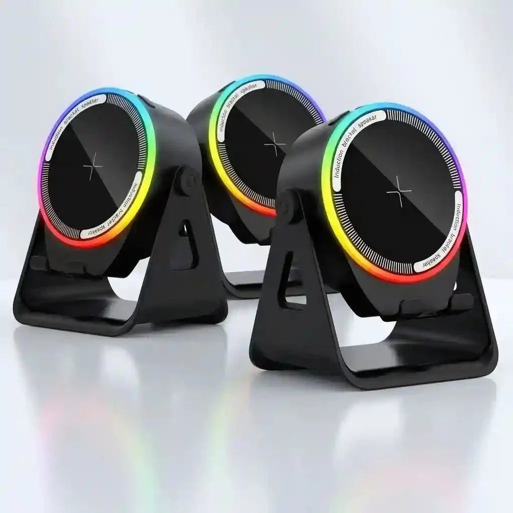 Parlante de Inducción 5 en 1 🎵 Bluetooth, Carga Inalámbrica y Soporte 360° — 4