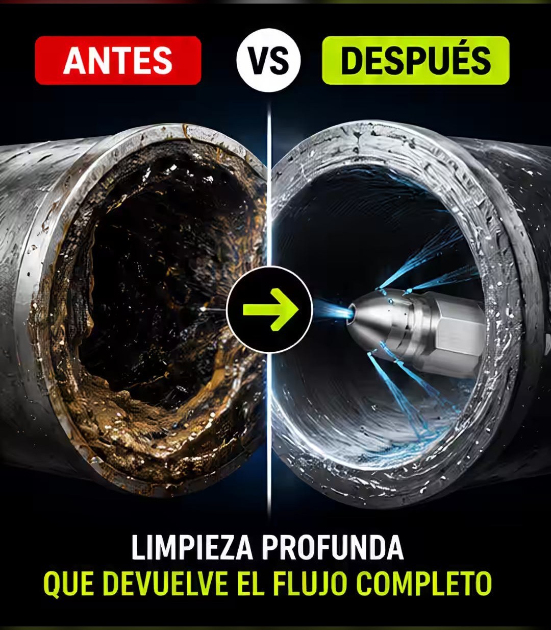Boquilla Destapa Tuberías 💦 7 Chorros a Presión, Sin Químicos