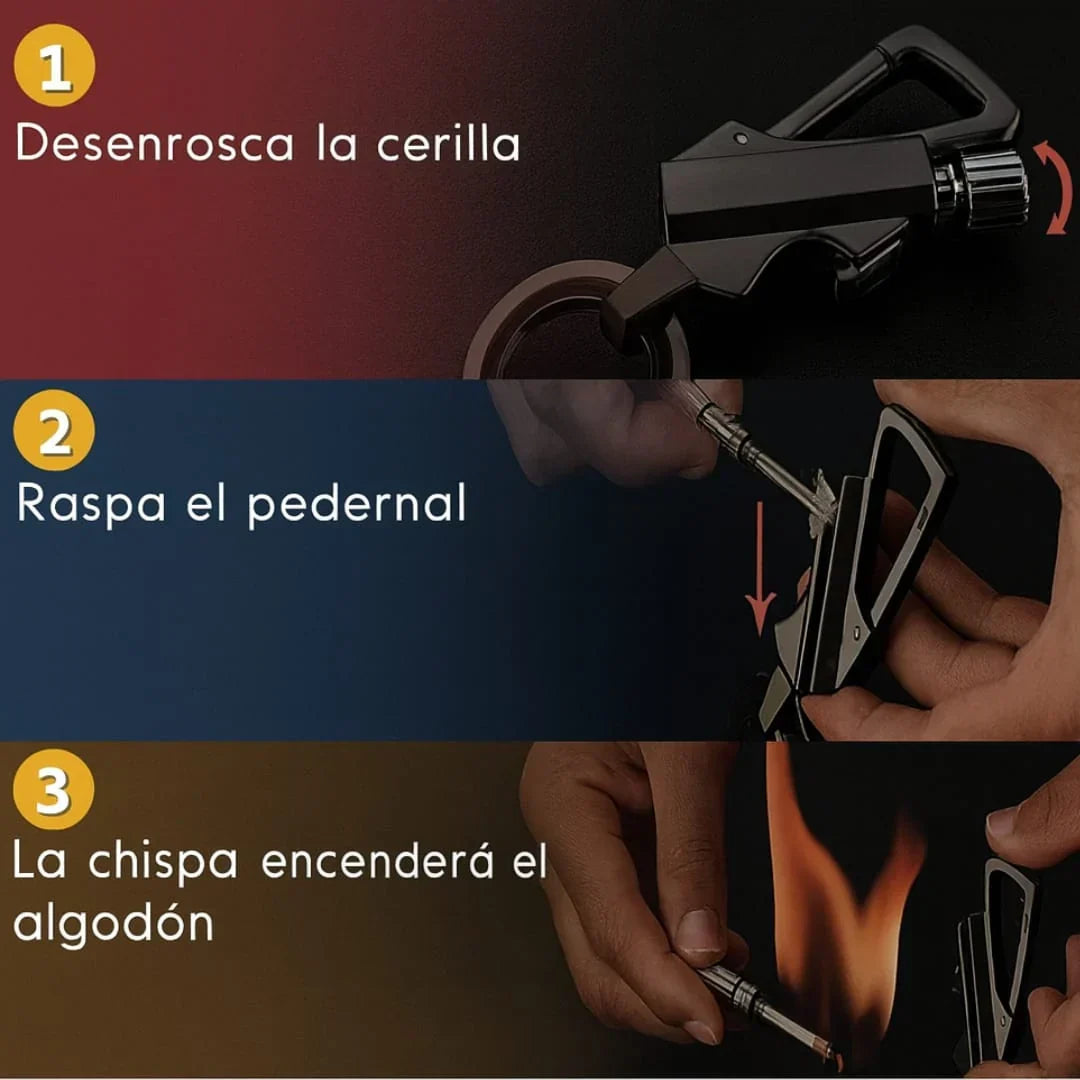 Encendedor, Abridor y Llavero 3 en 1 🔥 Cerilla Permanente