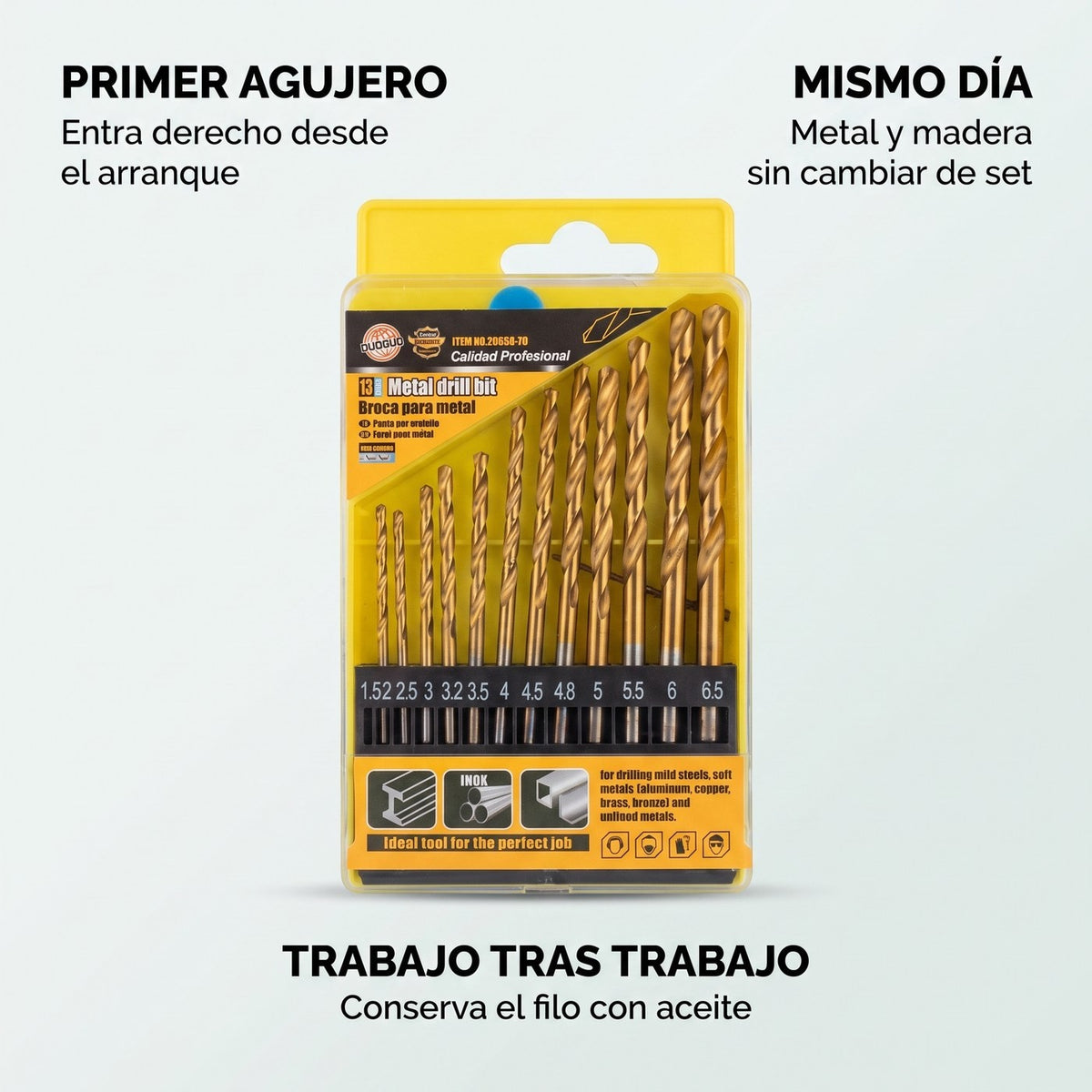 Juego de 13 Brocas Recubiertas de Titanio — Metal, Madera y Plástico — 1