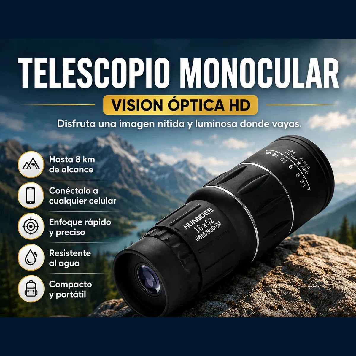 Telescopio Monocular Visión HD 16x52 🔭 Con Soporte para Celular
